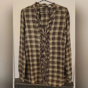 Eddie Bauer Flannel ruffle button down longsleeve womans shirt Medium